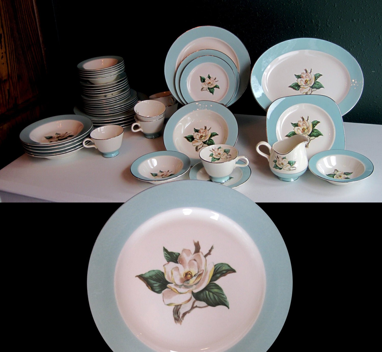 Wedding China Dinnerware Set Lifetime China Turquoise w/