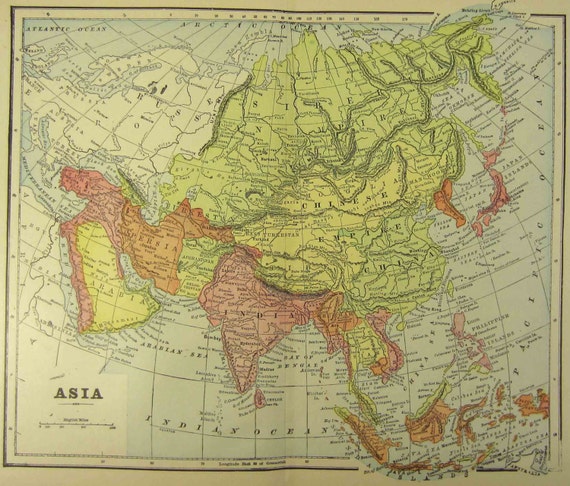 Antique Map of Asia 1897 19th Century History