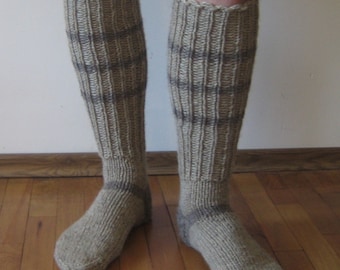 Knitted wool knee Socks Men's size // Wool socks men