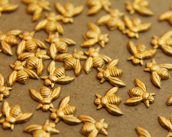 12 pc. Tiny Raw Brass Bees: 7mm by 6mm - made in USA | RB-025