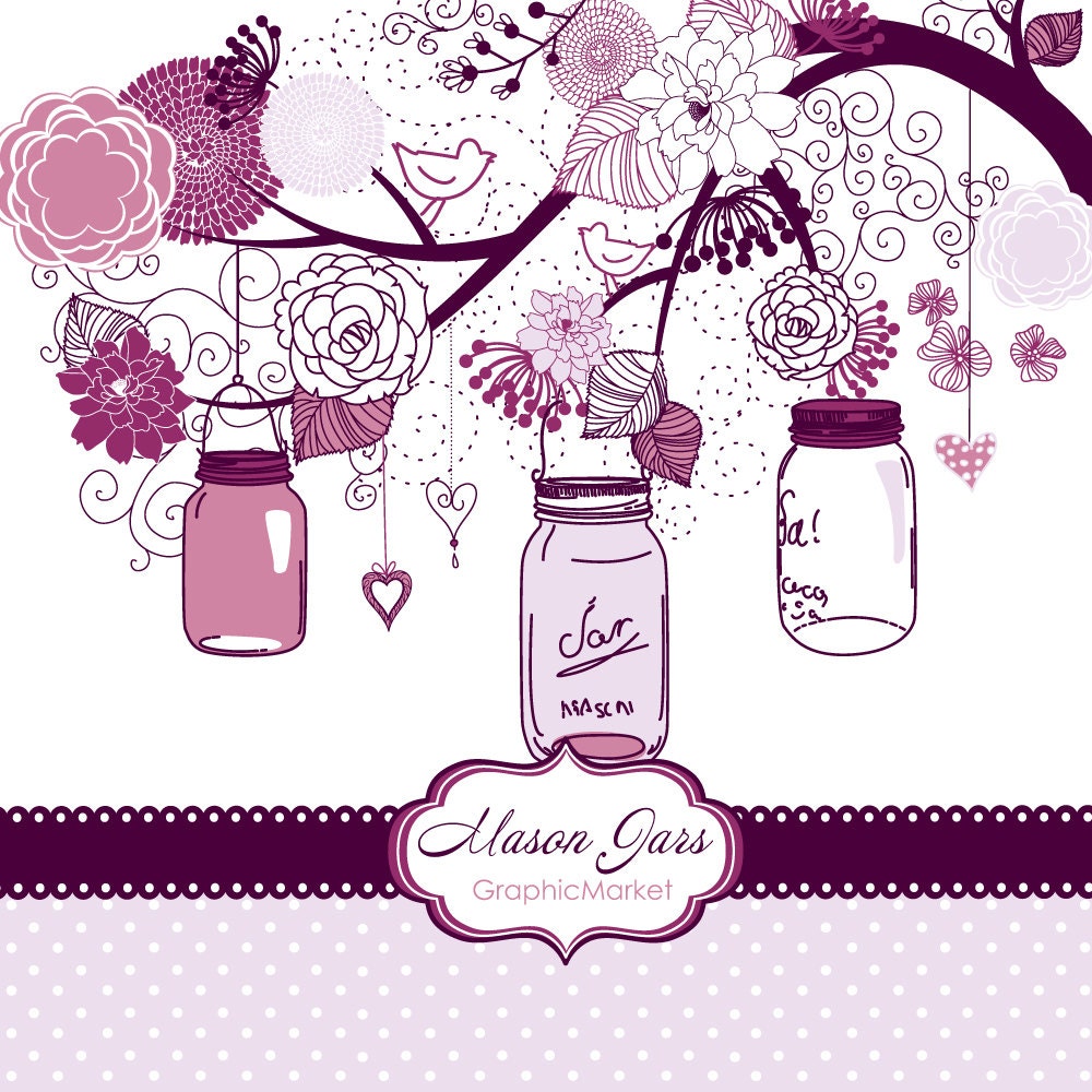 Purple mason jar wedding invitations
