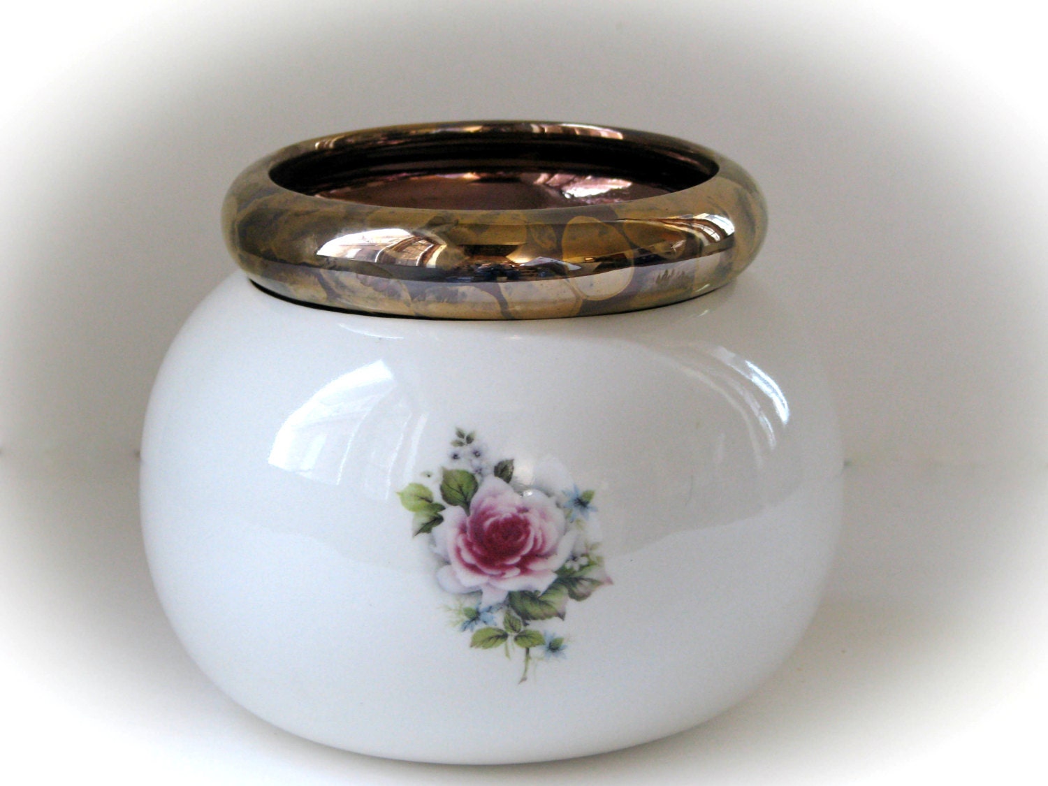 Self Watering Ceramic African Violet Pot with Rose Decals