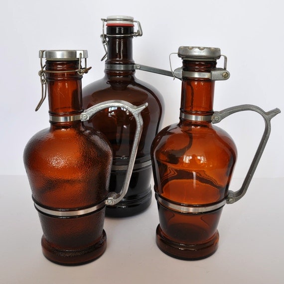 XXL Vintage German Beer Growler. Metal Handle Ceramic Lid.