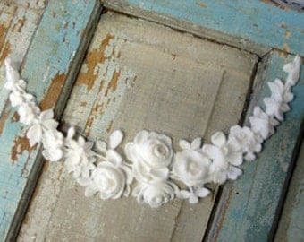 Shabby Chic Furniture Appliques / Large French Rose Swag / Flexible / paintable / Stainable !