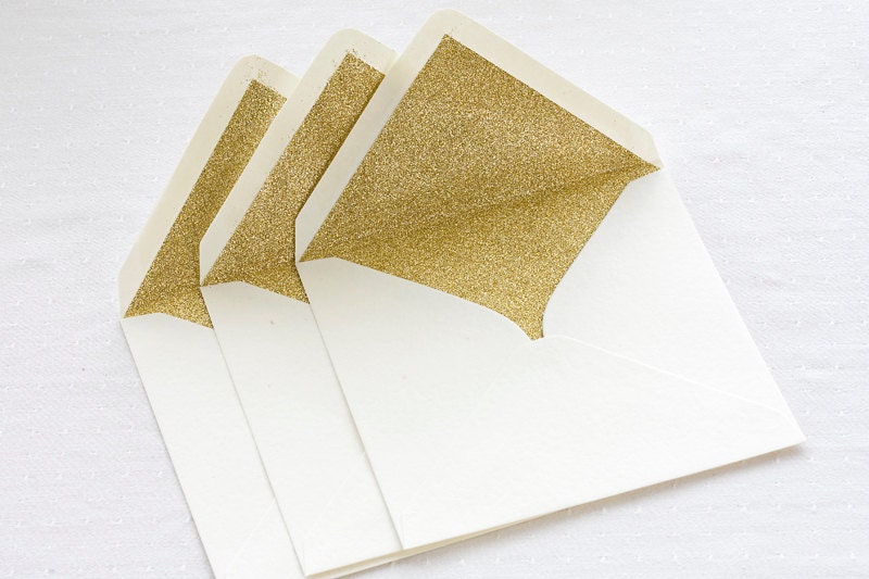 Gold glitter lined envelopes Sparkly gold envelopes for