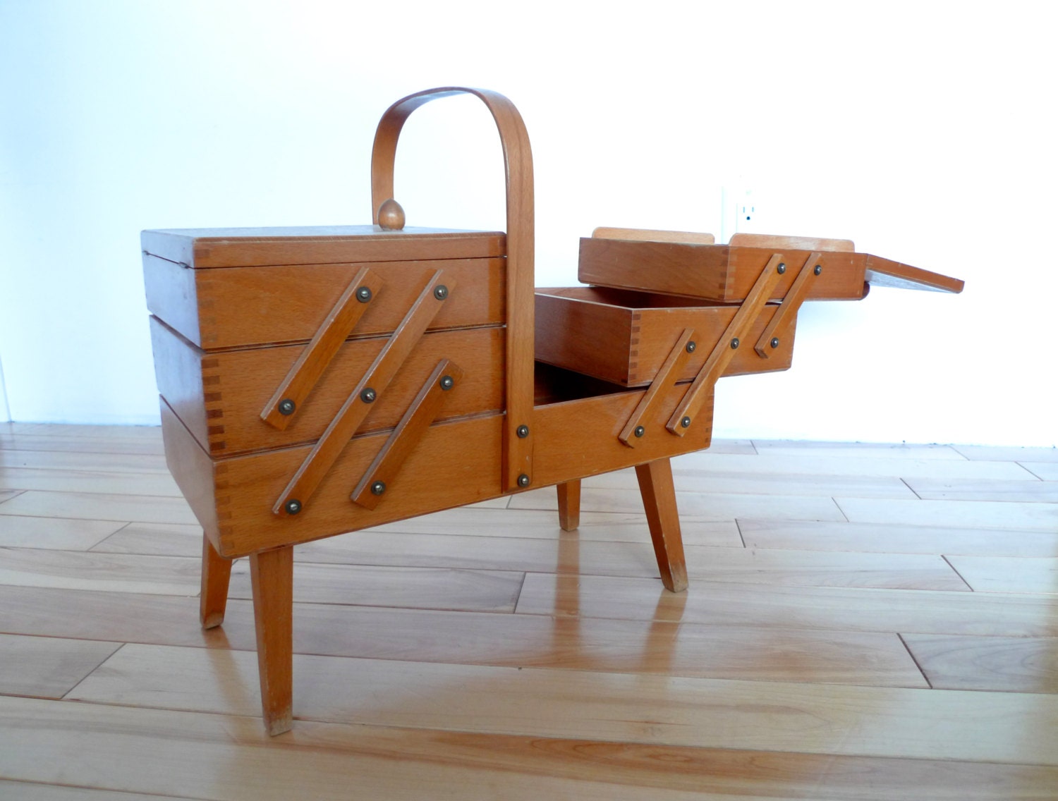 Vintage Wood Expandable Sewing Box