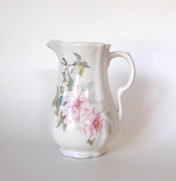 Vintage Empress Ironstone Pitcher with Pink Roses