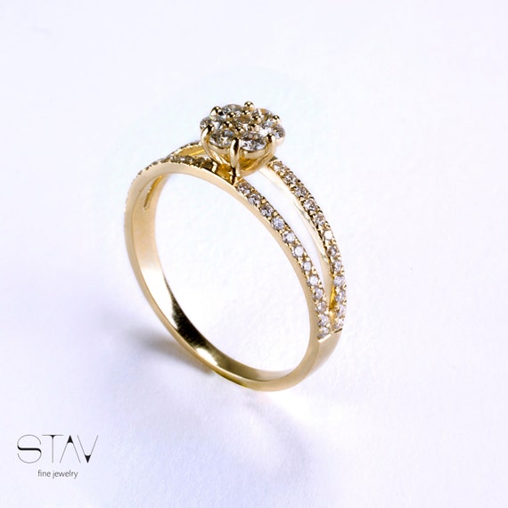 Engagement Ring diamonds and gold ring by StavFineJewelry on Etsy