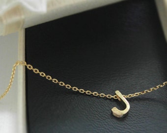initial necklace, Tiny initial J necklace, personalized necklace, Satin brushed finish