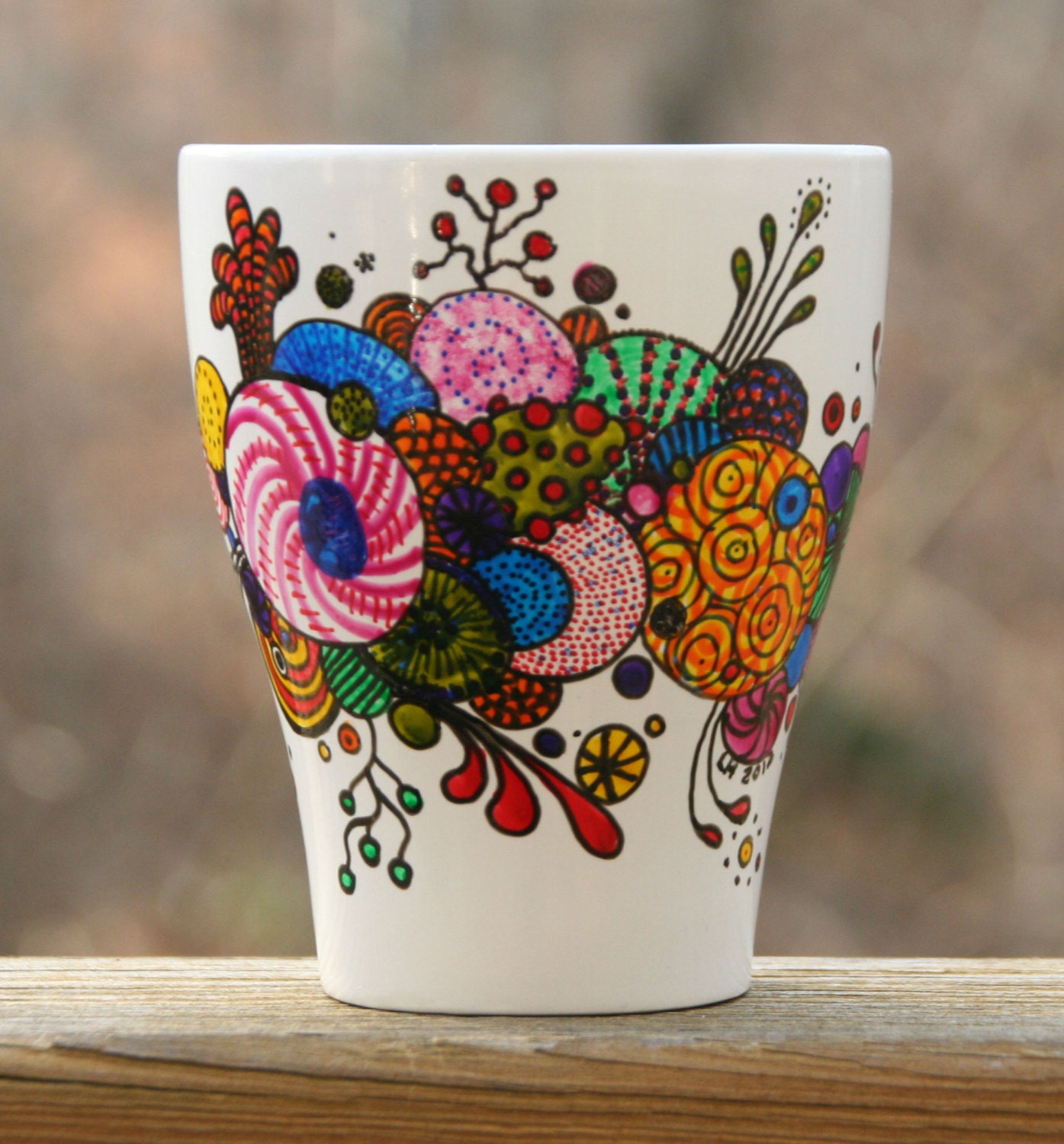 Hand Painted Coffee Mug Organic Abstract by RileyMicaDesigns