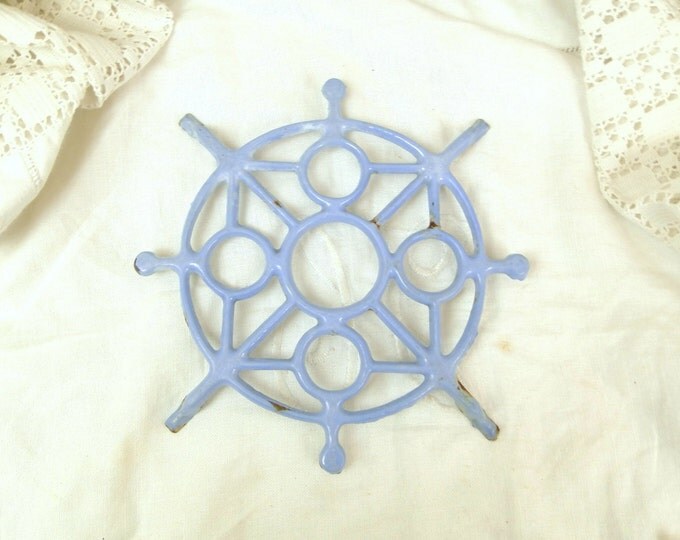Vintage French Cast Iron Enameled Pale Blue Trivet / Heat Mat / Cottage Kitchenware / French Country Decor/ Retro Home Interior/ Kitchenalia