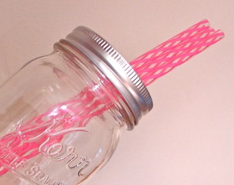 Straws - Eco Friendly BPA Free Striped Reusable Straws - Extra or Replacement Straws For Mason Jar Commuter Lids - Pink and Clear 25 Pieces