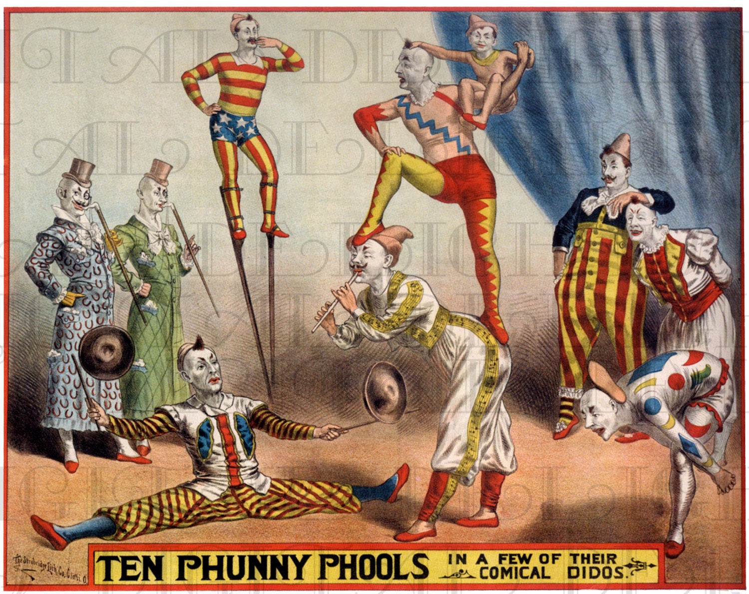 Antique Circus Poster Vintage Clowns Vintage Illustration