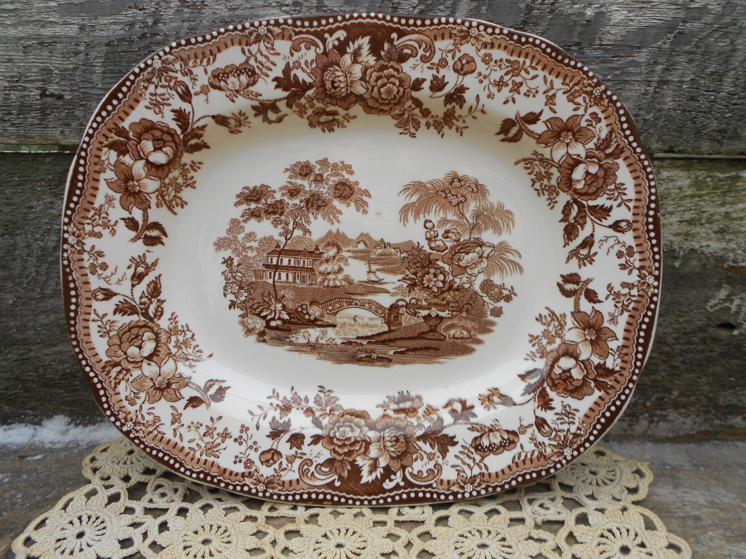 Brown Transferware Platter Clarice Cliff