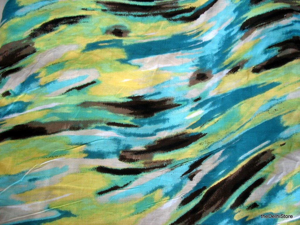 Abstract Print Fabric Extra Wide Blue Green Dress Fabric by