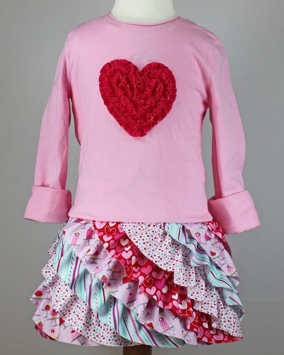 Valentine ruffle  T shirt  dress  pdf pattern toddler girl heart