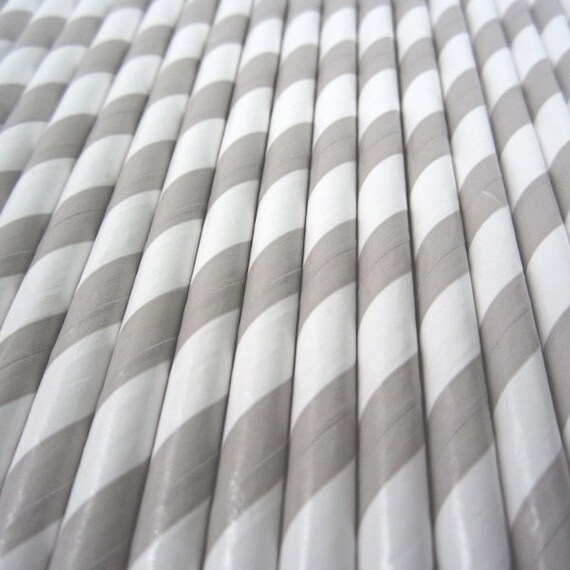 25 Gray Stripe Paper Straws - Drinking Straw - Party Supplies Il_570xn