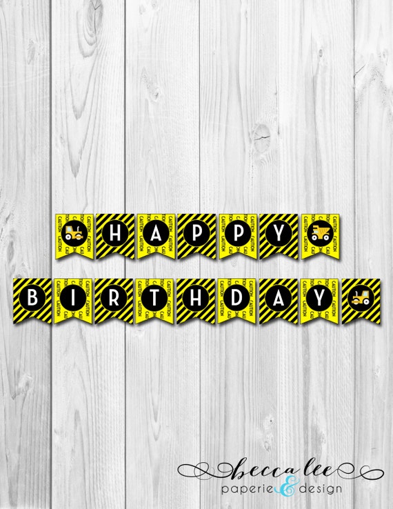 INSTANT DOWNLOAD - Construction Theme Happy Birthday Banner - DIY - Printable Il_570xn