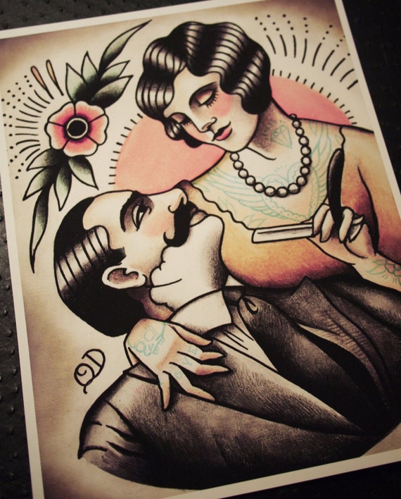 vintage lover s barbering tattoo print vintage lover s barbering tattoo print