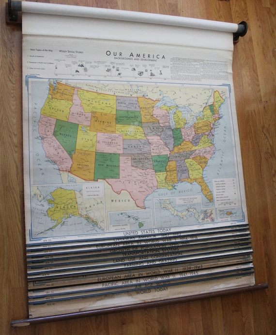 Vintage Classroom Pull Down Maps