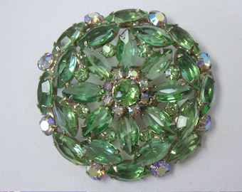 Vintage Juliana Style Green Rhinestone Brooch Pin