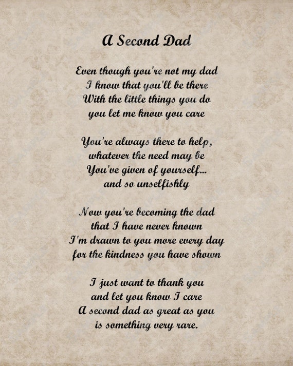 Items Similar To A Second Dad Love Poem For Stepdad 8 X 10 Print 