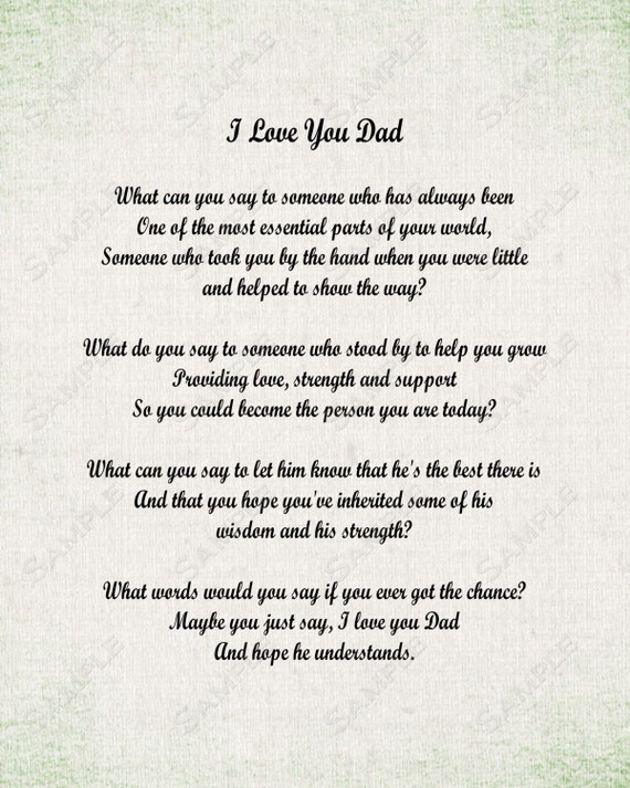 Items similar to I Love You Dad Poem Father's Day 8 X 10 INSTANT ...