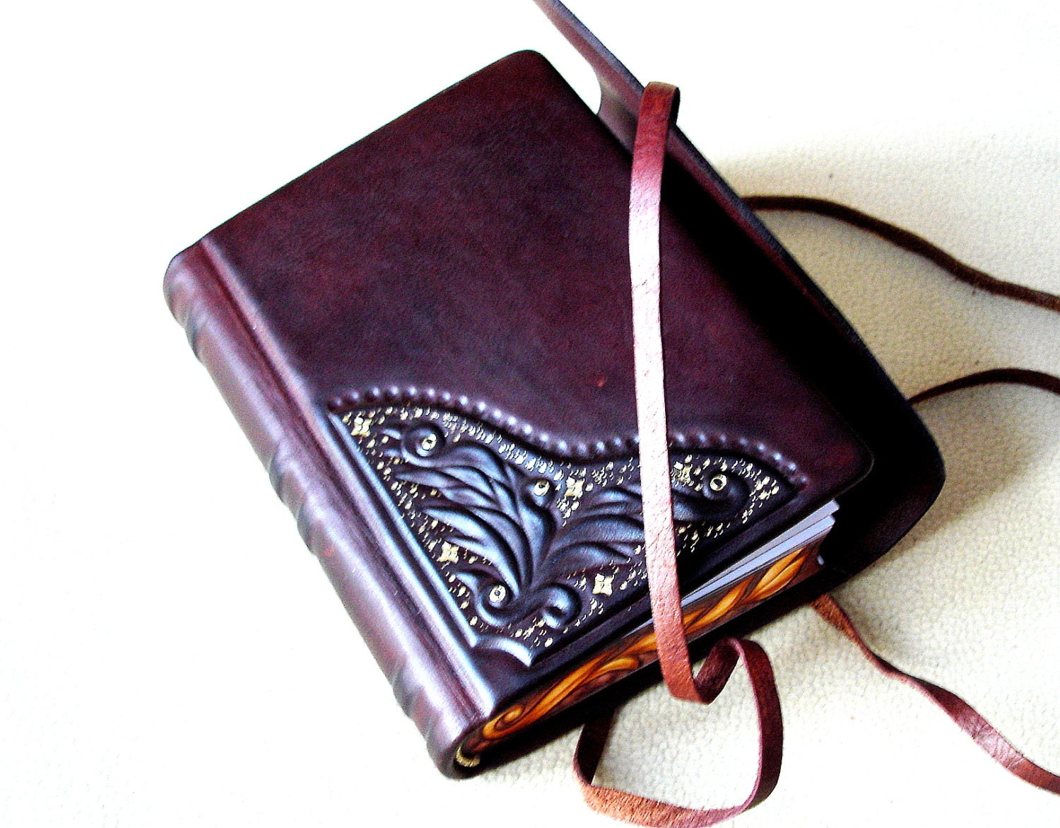Leather Journal Sketchbook Burgundy Leather Relief by Leatherdust
