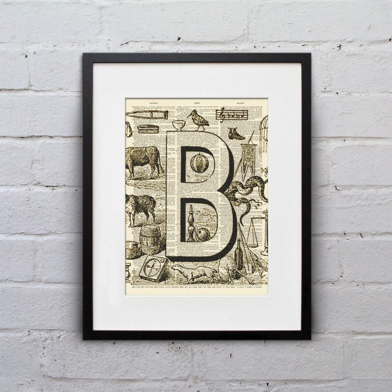 The Letter B Vintage French Alphabet - Shabby Chic Dictionary Page Book Art Print - DPFA002