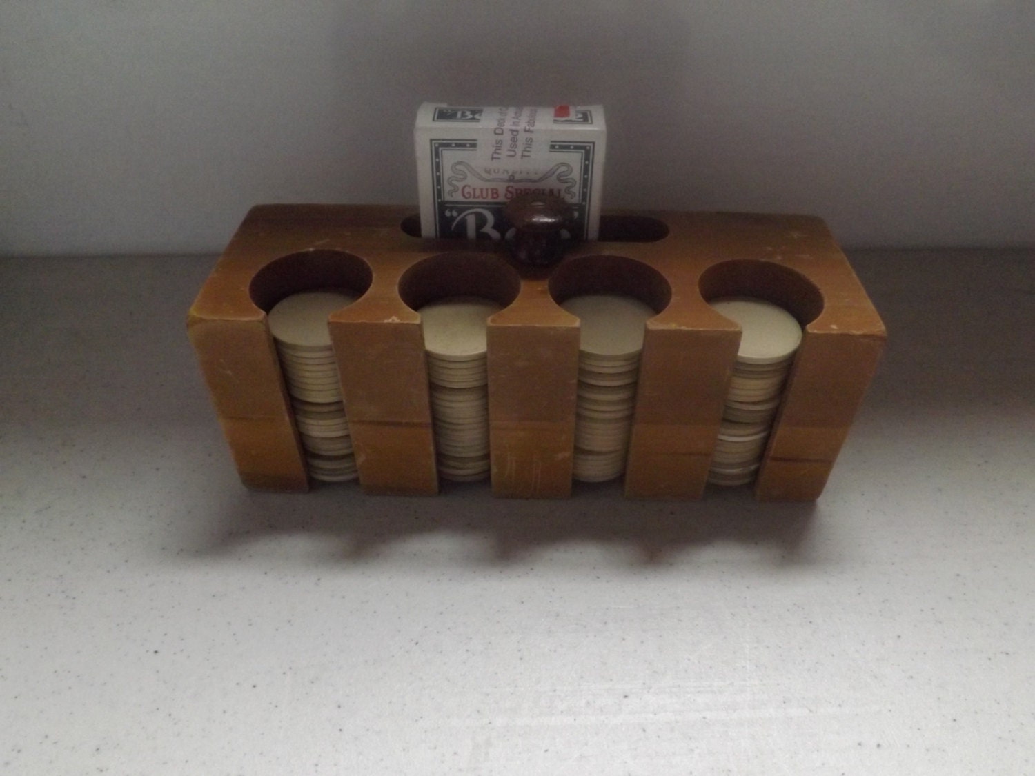 Wooden Poker Chip Rack Dispenser and Clay Poker Chips