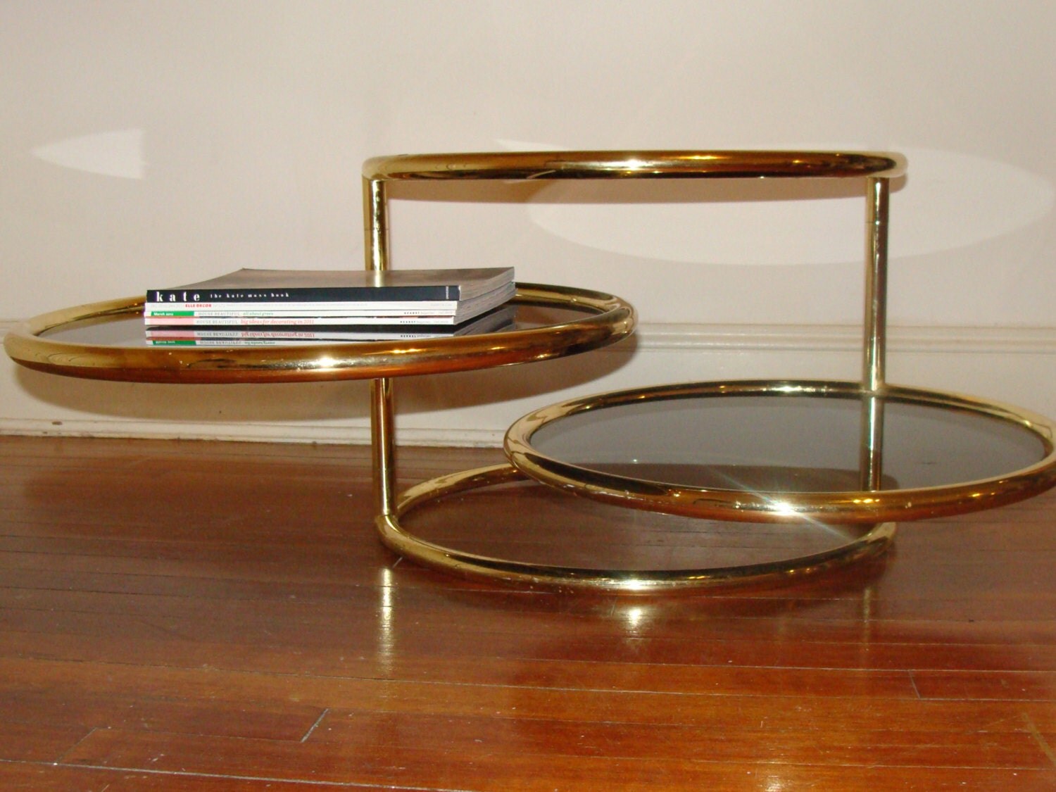 Vintage Expandable Gold Brass Coffee Table Rotating by studio180