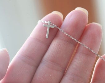 Celebrity Necklace - Tiny Silver Cross necklace - Small Silver Cross necklace - Tiny Silver Cross
