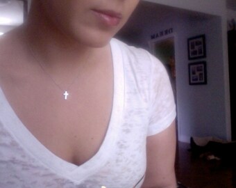 Celebrity Necklace - Tiny Silver Cross necklace - Small Silver Cross necklace - Tiny Silver Cross