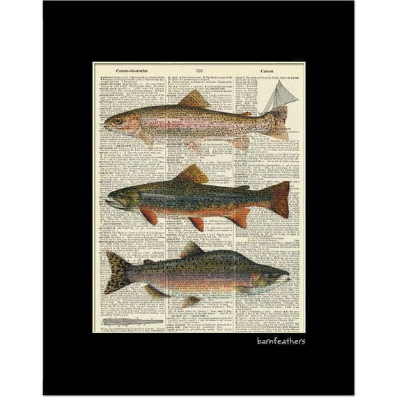 Vintage Dictionary Art Print Fish Trout Salmon Dictionary