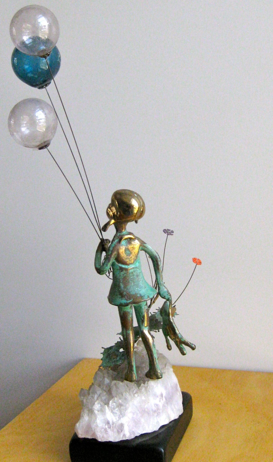 Vintage Malcolm Moran Bronze Girl with Balloons Sculpture