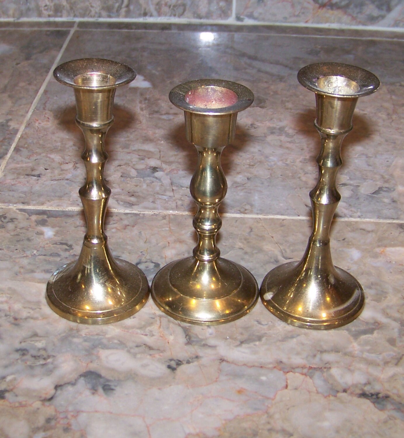 Vintage 1970's Brass Candle Holder Trio INDIA //Home