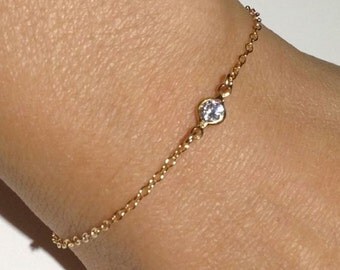 14k Gold Filled Thin CZ Bracelet, Dainty Bracelet, Minimalist Bracelet, Gold Bracelet