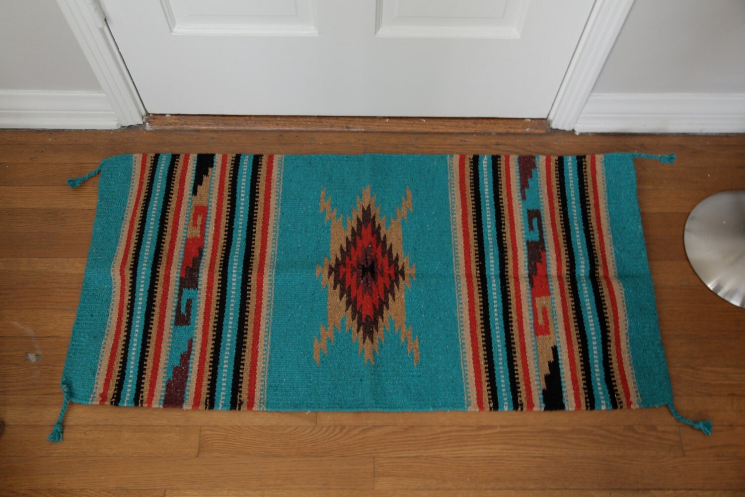 Turquoise Aztec / Navajo Geometric Rug / Saddle Blanket