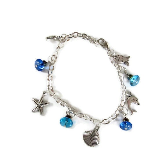 Items similar to Charm BraceletBeach ThemeAdjustableBlue on Etsy
