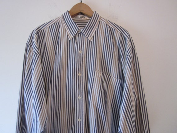 Vintage 80s Mens Striped Shirt Long Sleeve Button Down Shirt