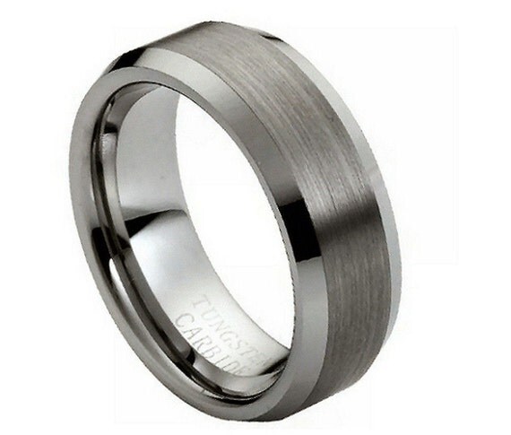 Items similar to Tungsten Carbide Ring Brushed Center High Polish ...