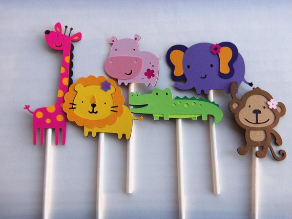 Items similar to Jungle Cupcake Toppers-Set of 12-Baby Shower/Birthday