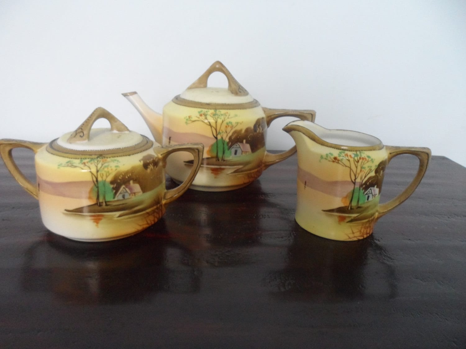 Vintage Nippon tea set pot creamer sugar bowl Japan hand
