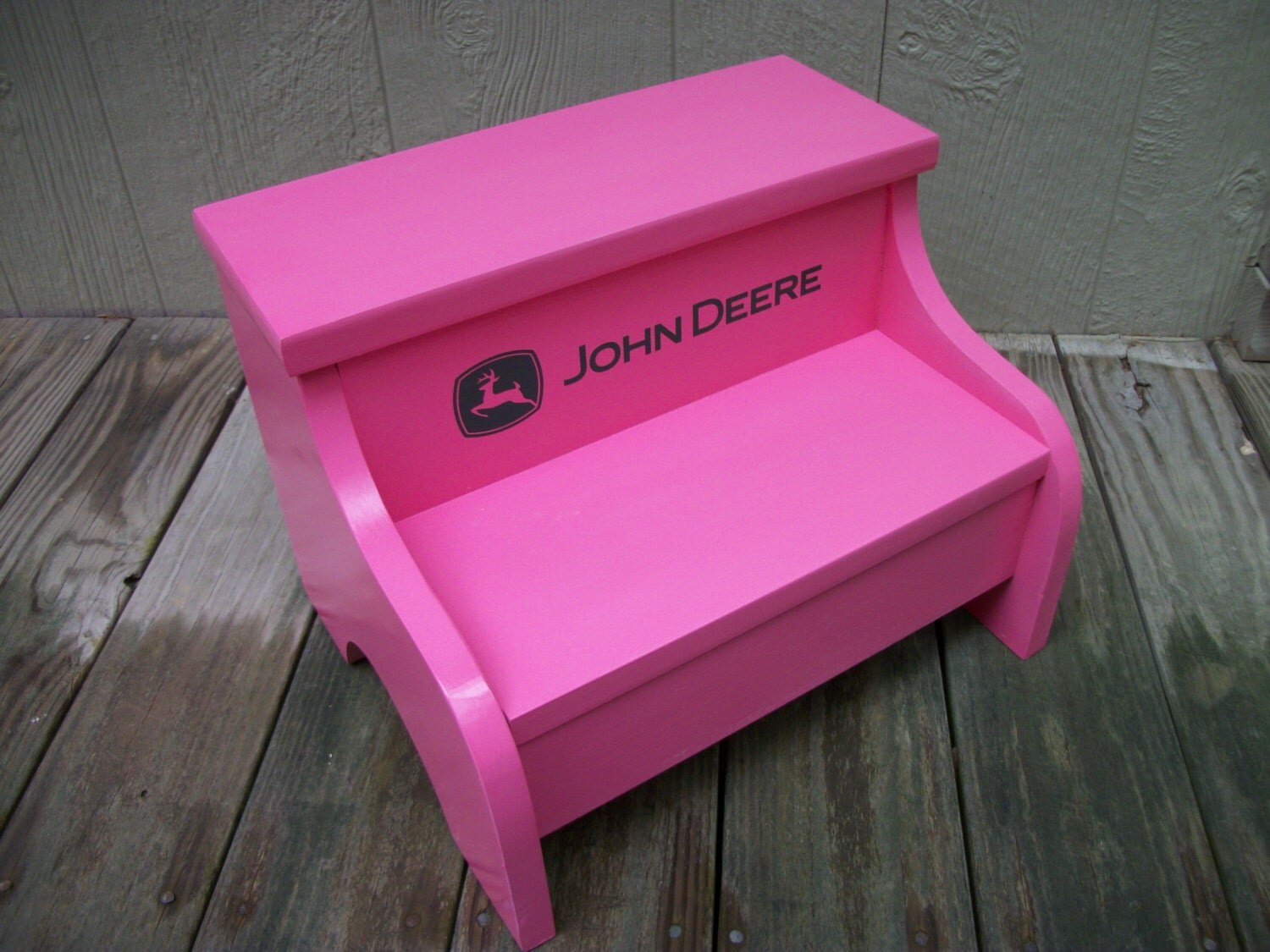 Childs pink wood step stool John Deere