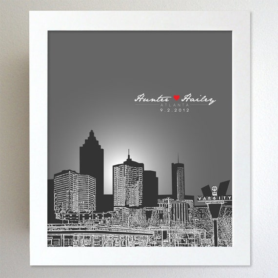 Personalized Anniversary Gift Atlanta Georgia City Skyline 8x10 Poster ...