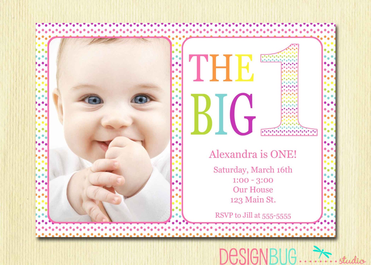 Rainbow First Birthday Invitation Baby Girl DIY Photo