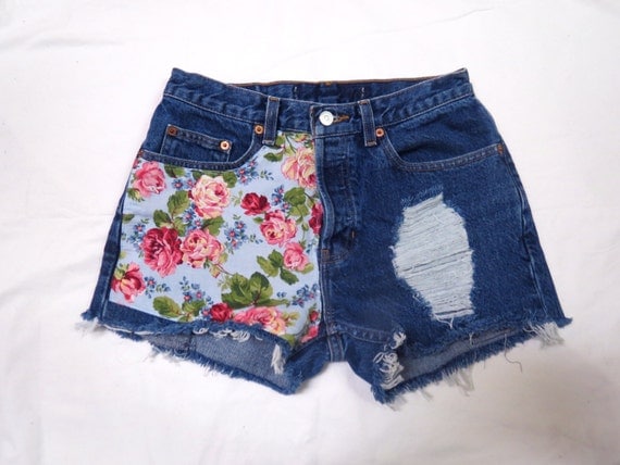 Items Similar To Floral High Waisted Denim Shorts On Etsy