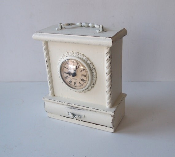 mantle clock vintage wood with drawer shabby chic by mollymcshabby mantle clock vintage wood with drawer shabby chic by mollymcshabby