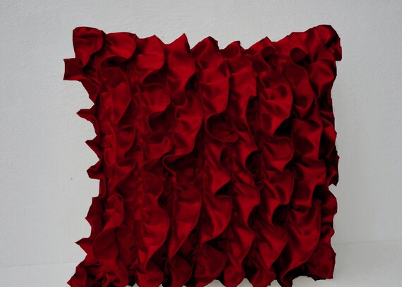 Red Satin Ruffle Pillow Cover Sofa pillows Decorative throw