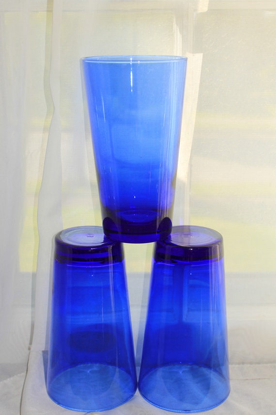 Vintage Anchor Hocking Cobalt Blue Drinking Glasses Set Of 3 1997